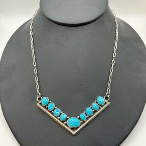 Authentic Native American/ Southwestern Turquoise Silver Necklace TF. 18-20”